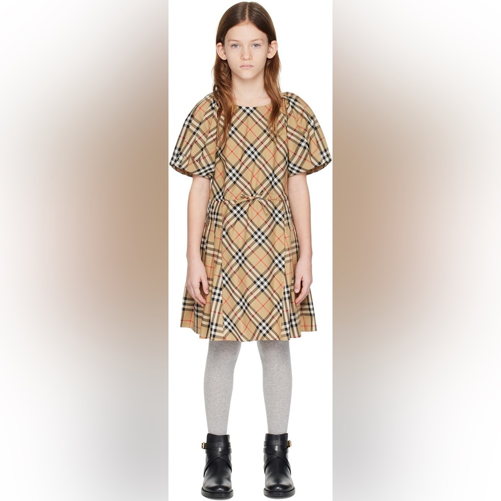 Burberry Kids Beige Pleated Check Dress